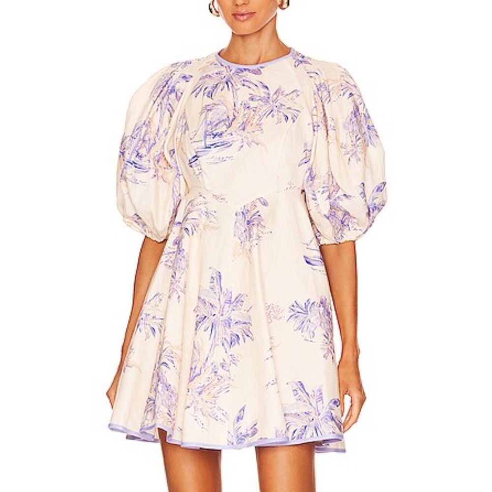 zimmermann linen day mini dress, color: pearl palm toile, new without tag, sz 2